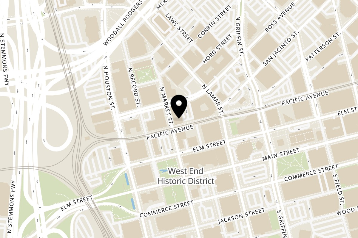 Map showing the location of Moak's Family Texas BBQ on 302 N Market St in Dallas